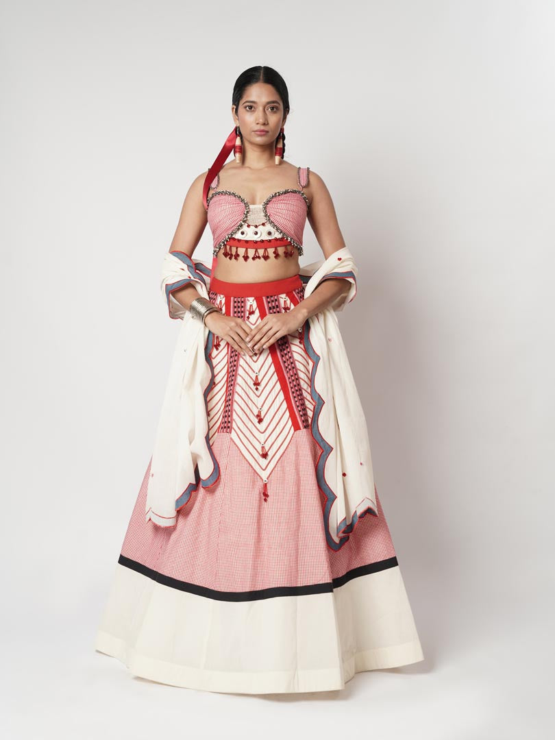 GAMCHA BEADED CORD LEHENGA SET