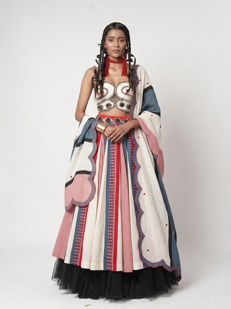 GAMCHA &NAGA DUO PANELLED LEHENGA SET