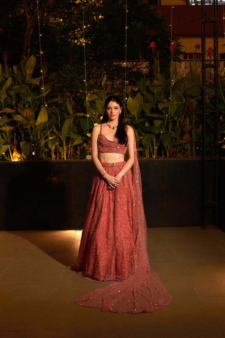 Rose Dust Lehenga Set. 2 (Lehenga + Blouse with attached trail)