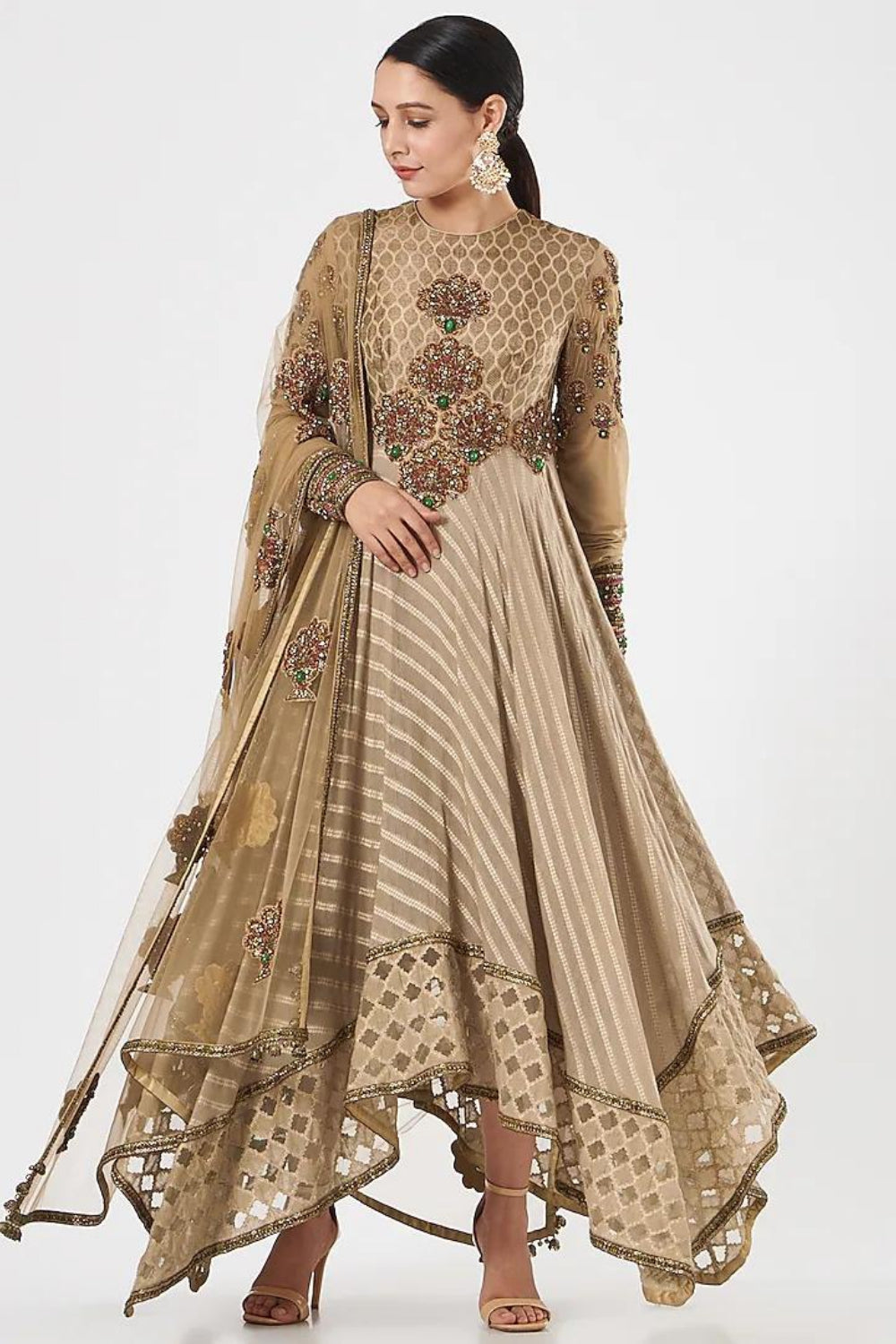 Image of Beige Embroidery Anarkali Set