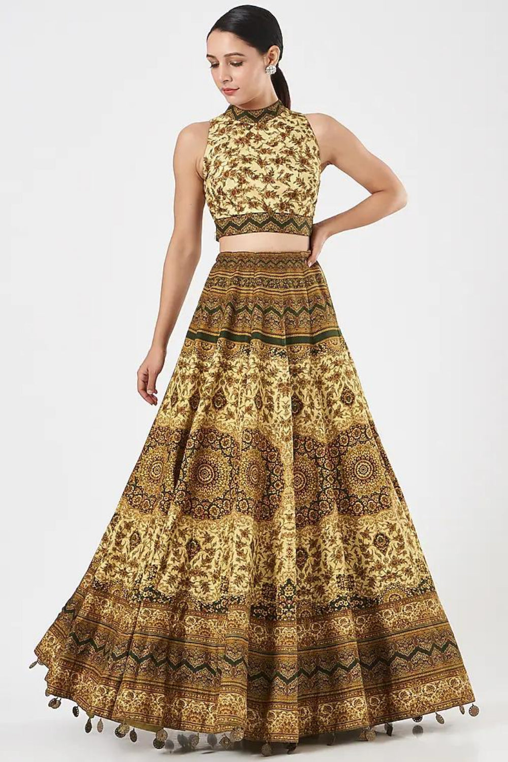 Image of Multi Coloured Silk Printed Skirt Set