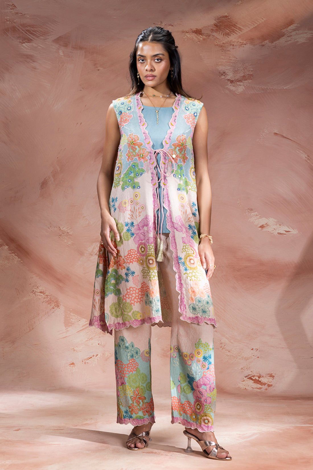 pink kaia embroidered jacket set