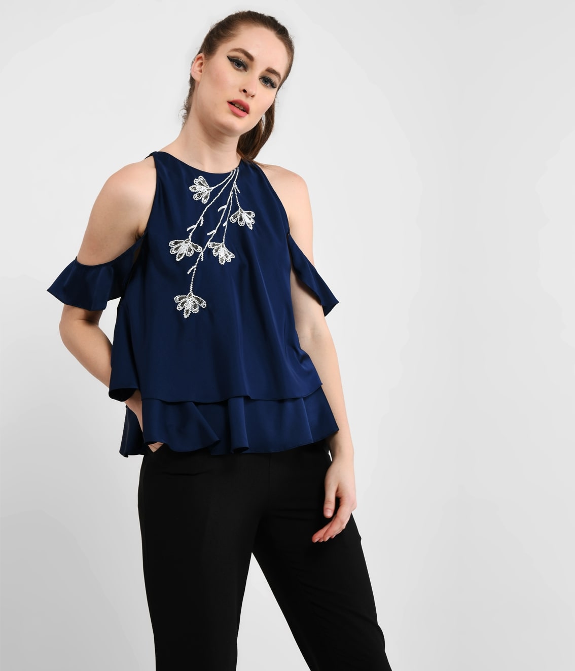 Playful Blue Embellished Tiered Top