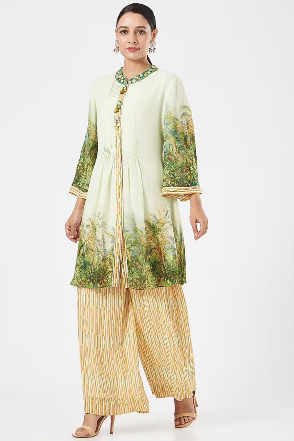 Image of Mint Green Georgette Printed Pant Set