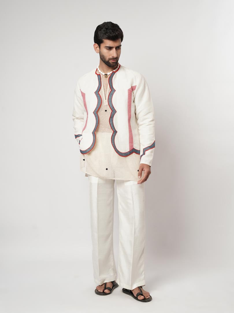 CERULEAN SCALLOPED OVERSHIRT KURTA SET