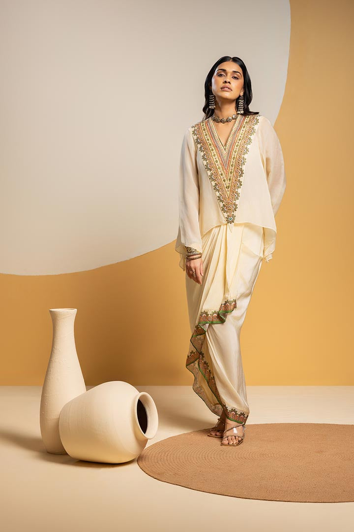 Taarani embellished V-neck drape skirt  setSP4818