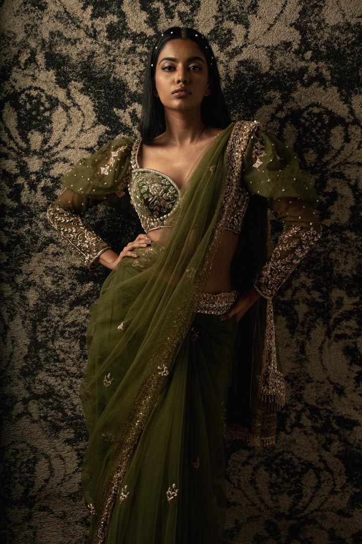 Olive Green Saree