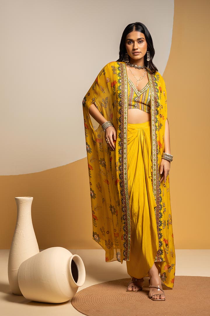 Taarani embellished  drape skirt  set with long capeSP4917