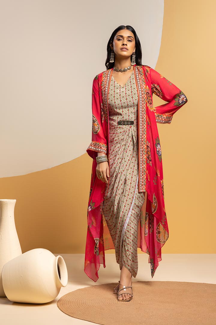 Taarani embellished  drape dress setSP4841