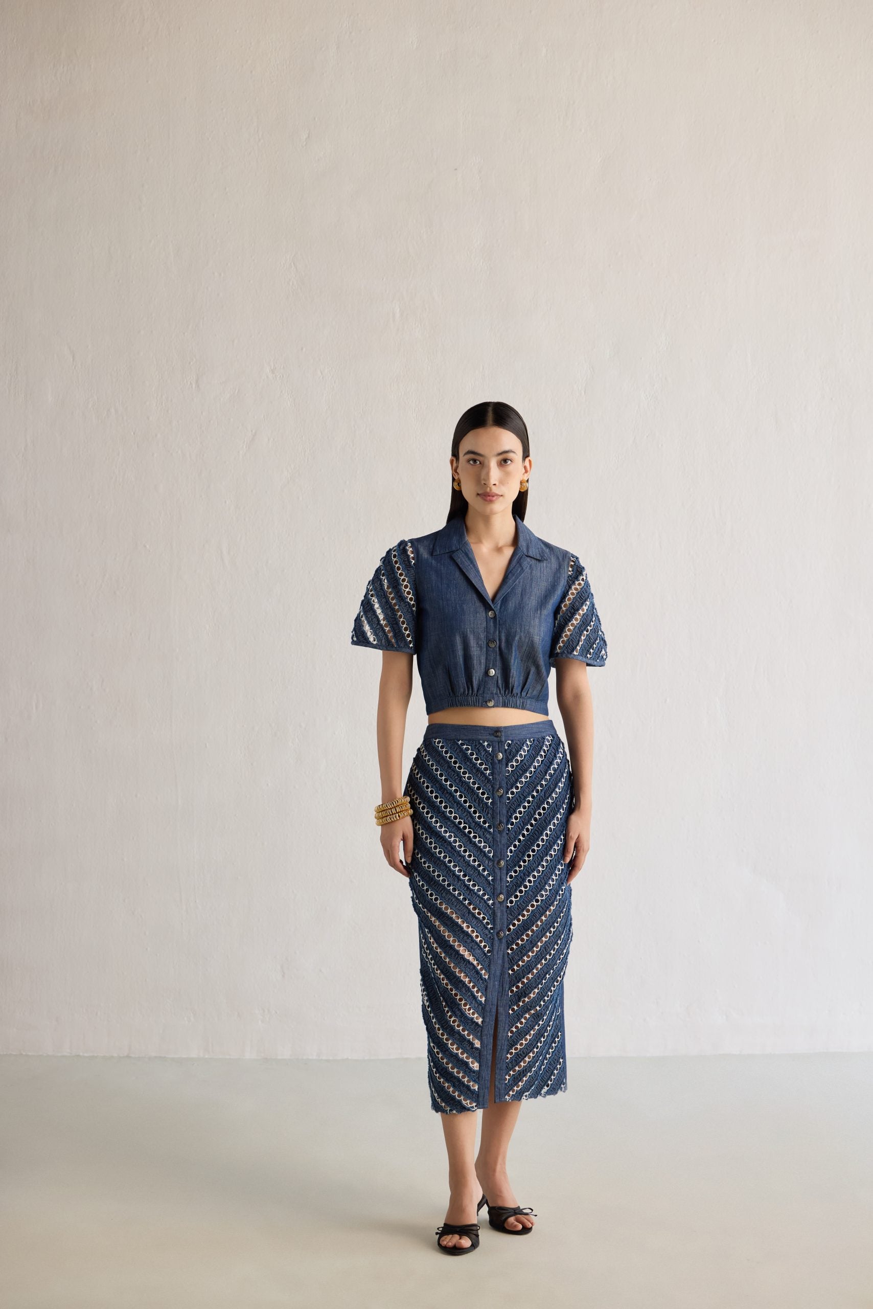 LACE INSERT DENIM COORD SET