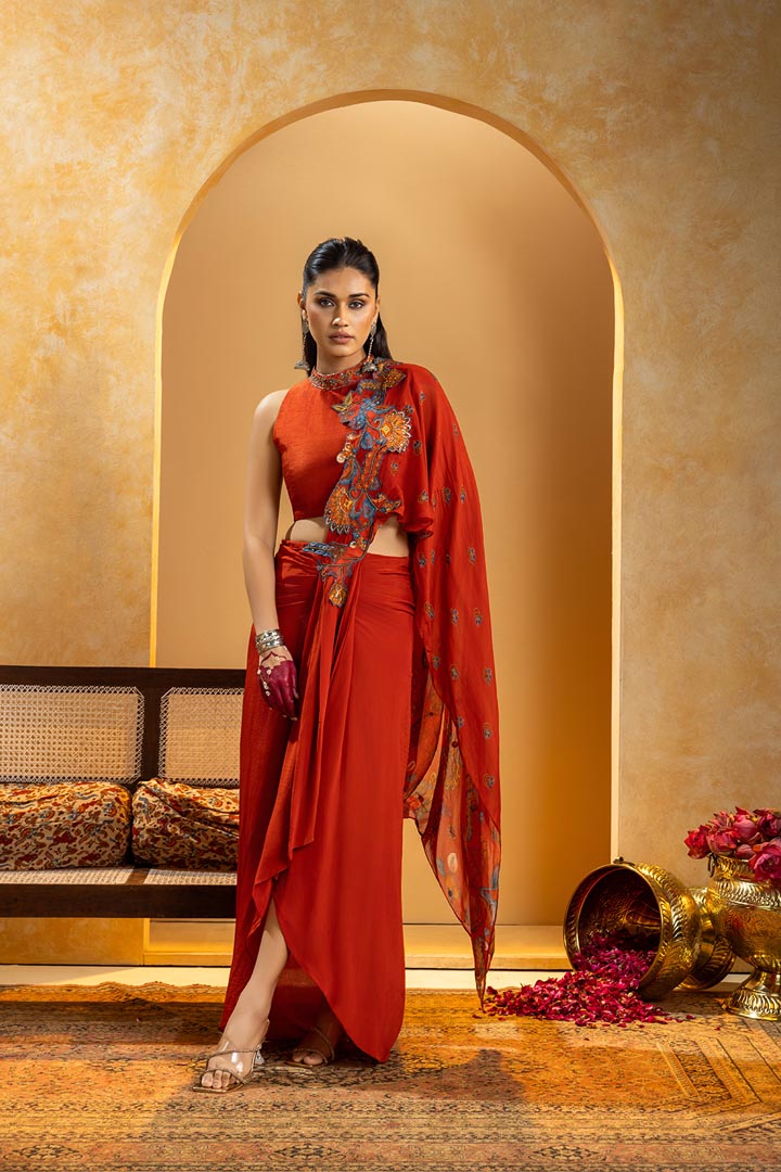 Rangtara Appliqued pre-stitched sareeSP4878