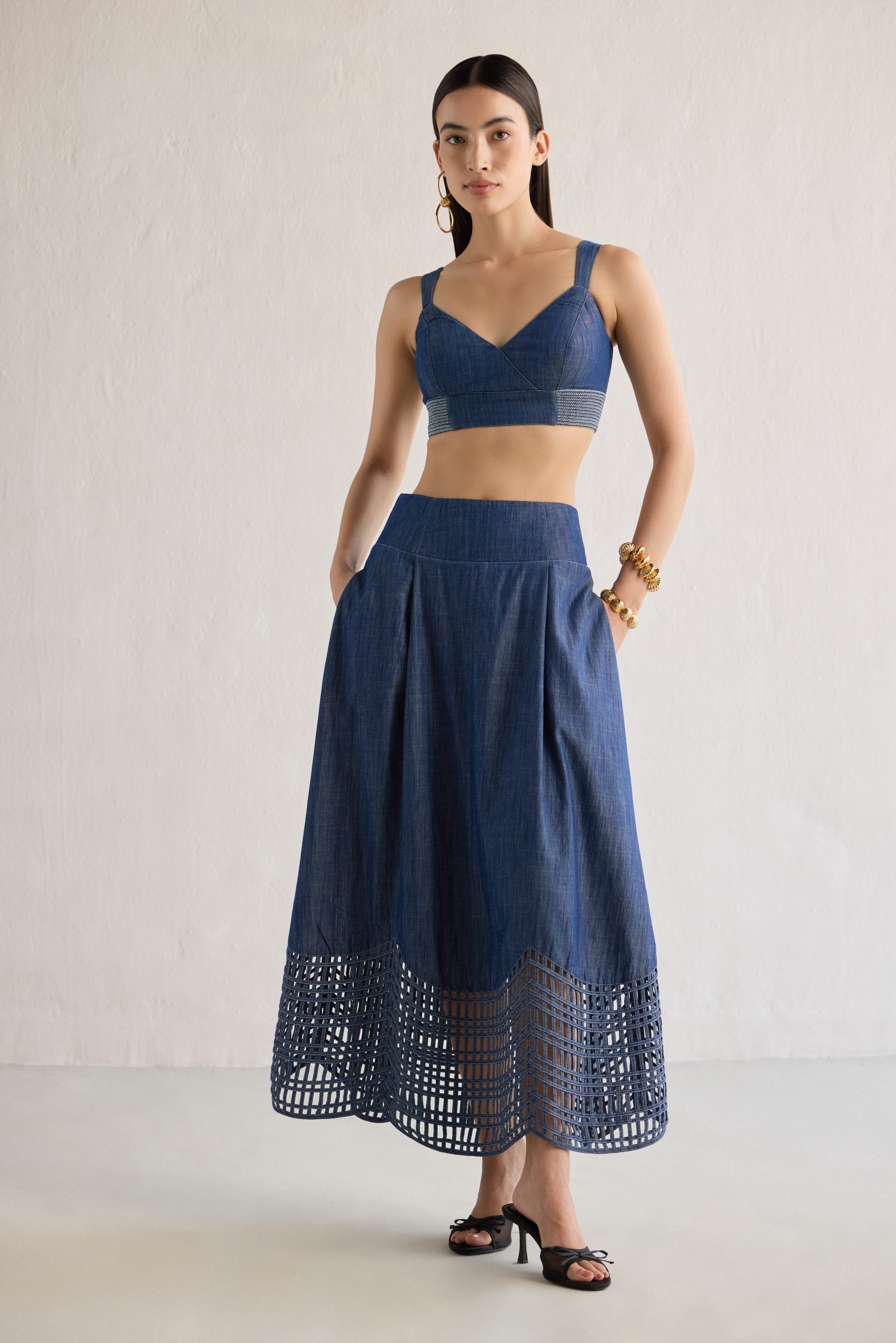 Image of DENIM SUNRAY SKIRT