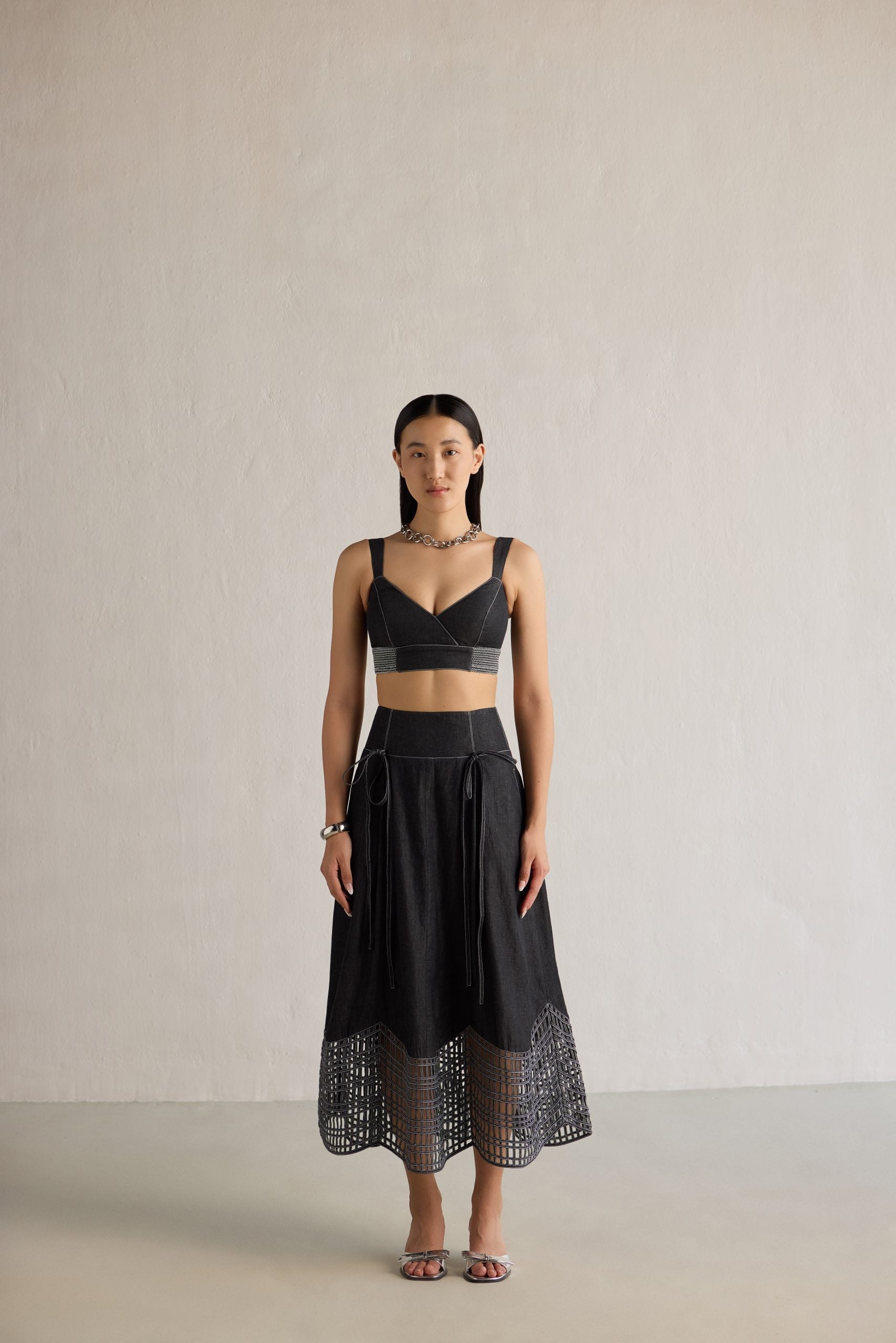 Image of BLACK DENIM SUNRAY SKIRT