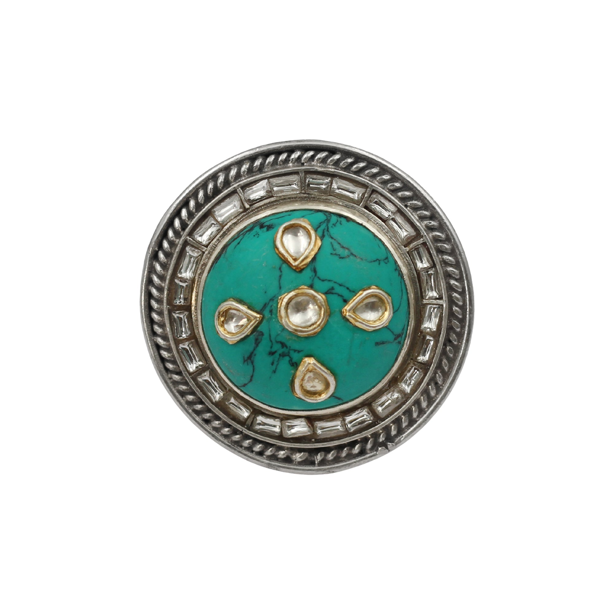 Sangeeta Boochra Handcrafted Turquoise Statement Silver Ring