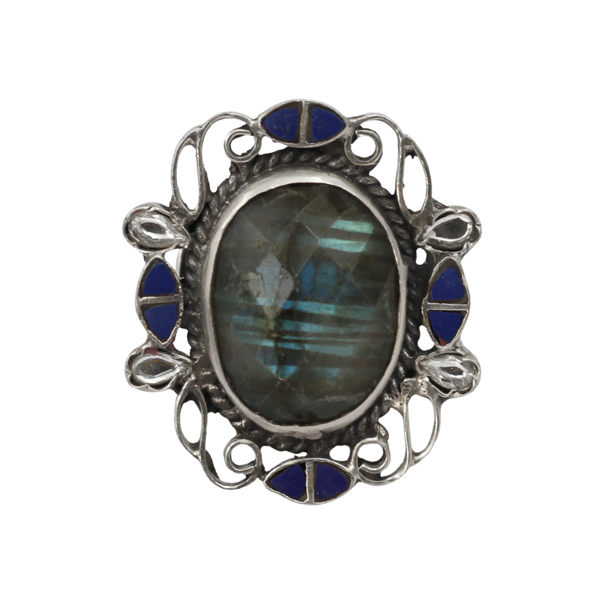 Sangeeta Boochra Heritage Silver Ring with Oval Labradorite Stone