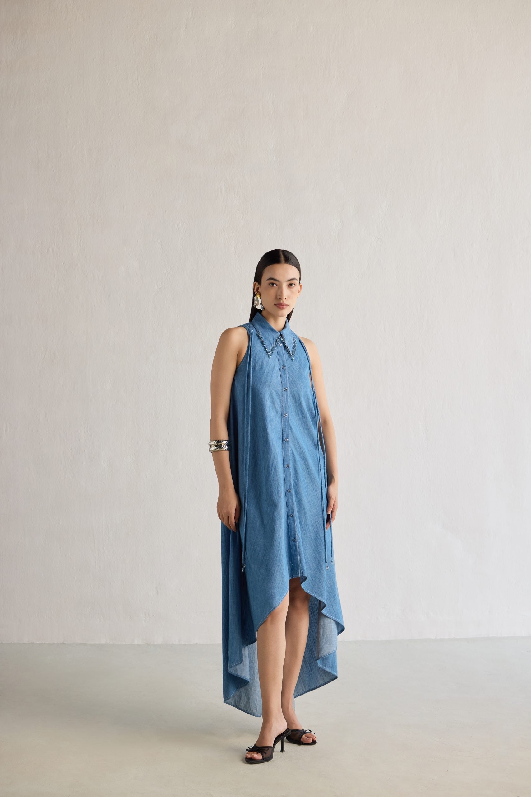 WAHED DENIM HIGH LOW DRESS