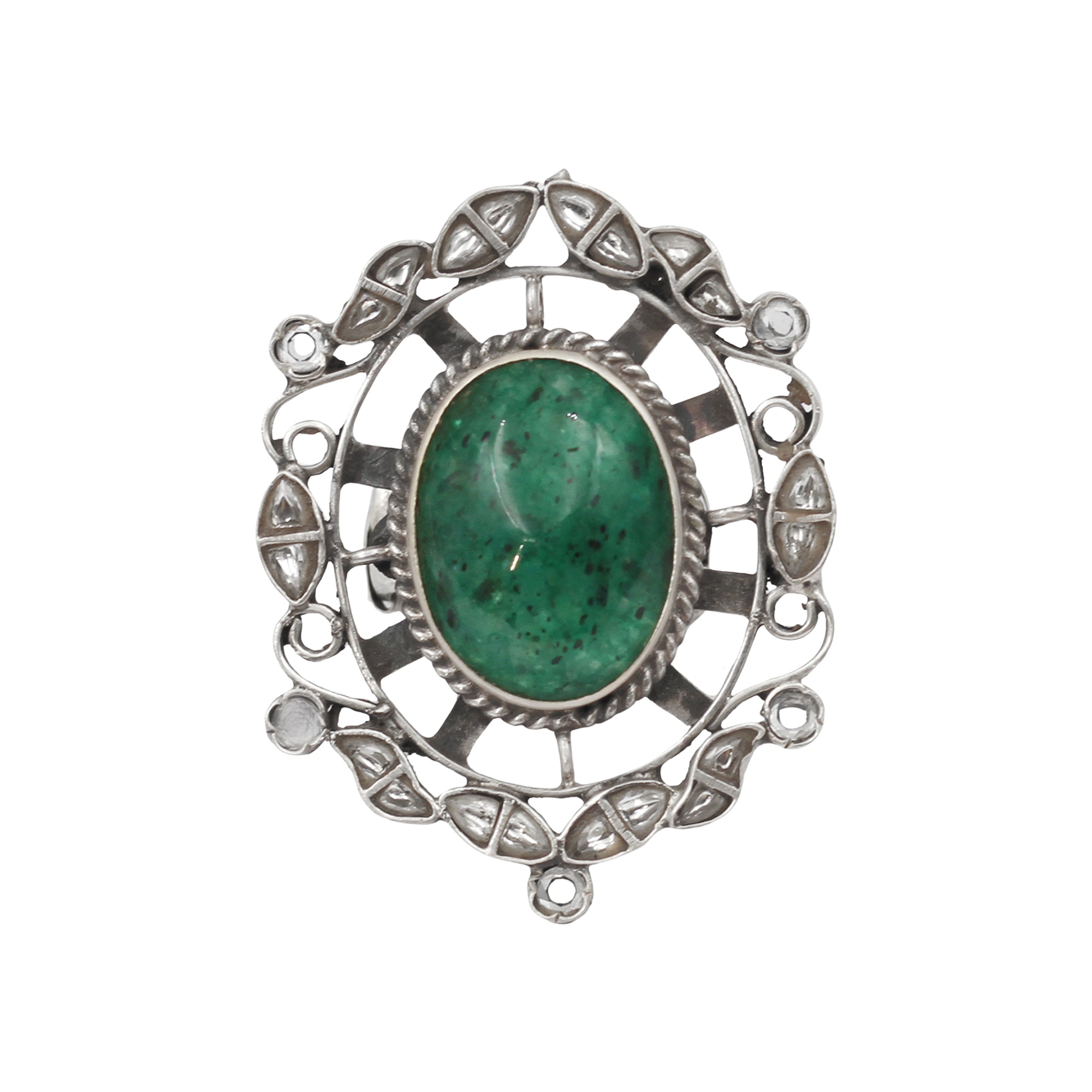 Sangeeta Boochra Vintage-Inspired Silver Green Stone Ring