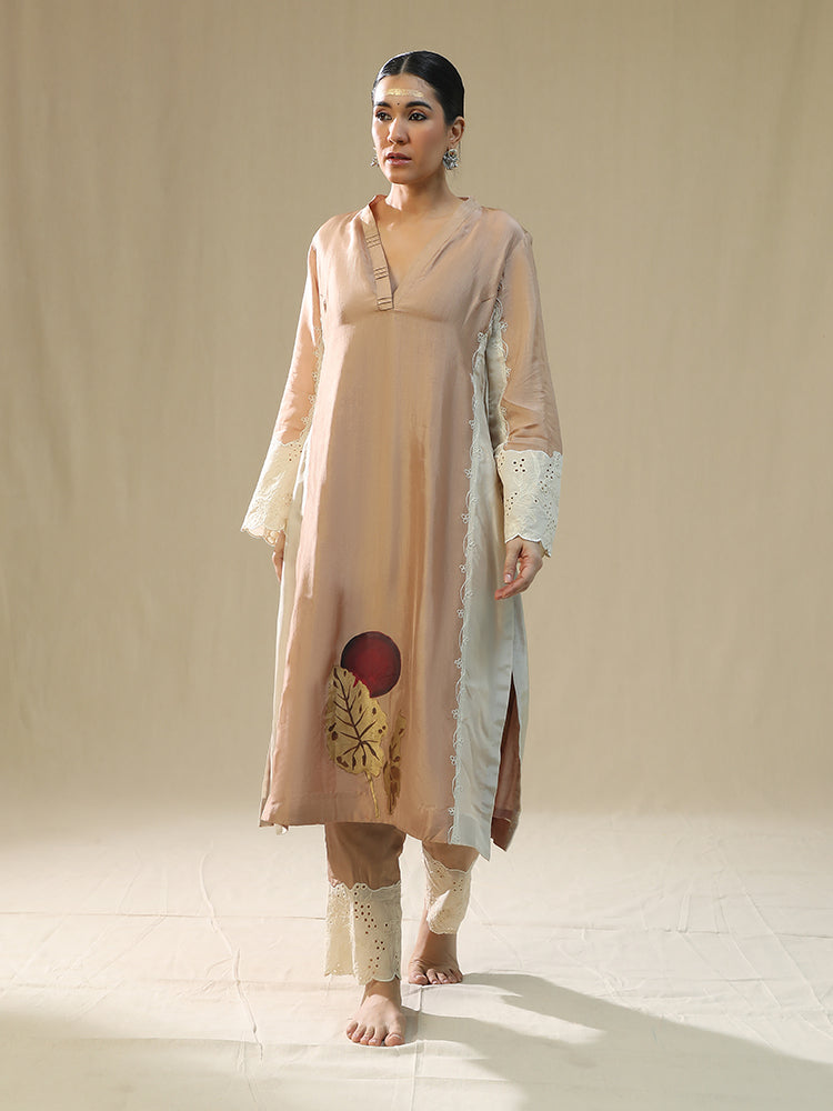 Rose Gold Handpainted Kurta Set