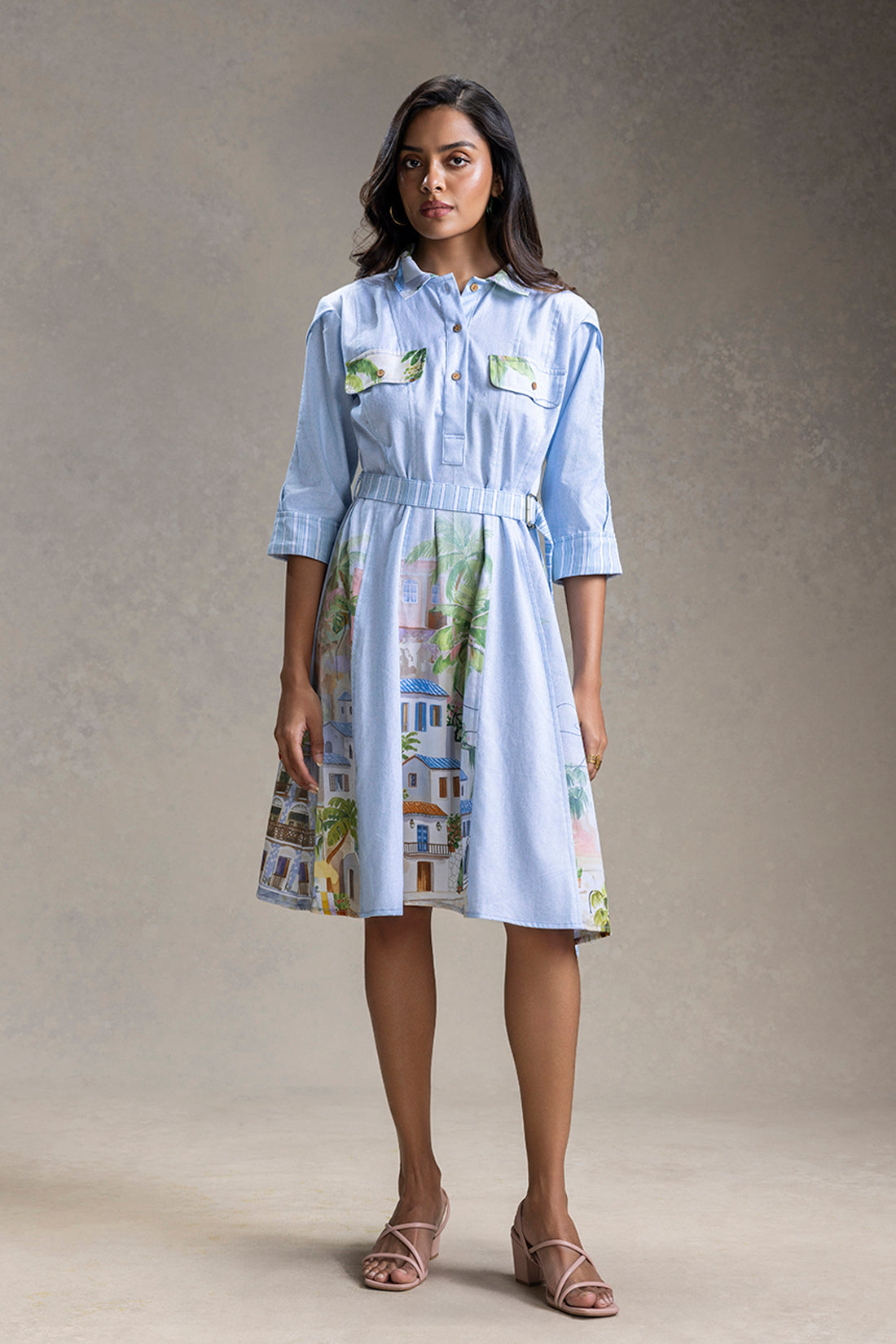 Blue Blume printed dress,belt