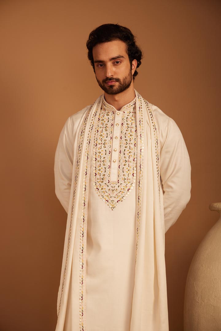 Image of Textured Ivory Kurta Set