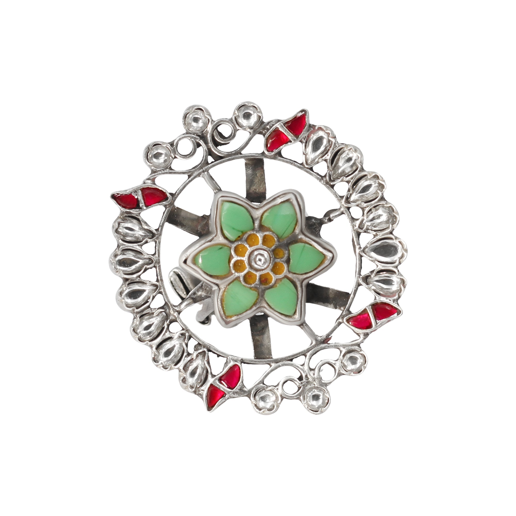 Sangeeta Boochra Handcrafted Silver Floral Statement Ring