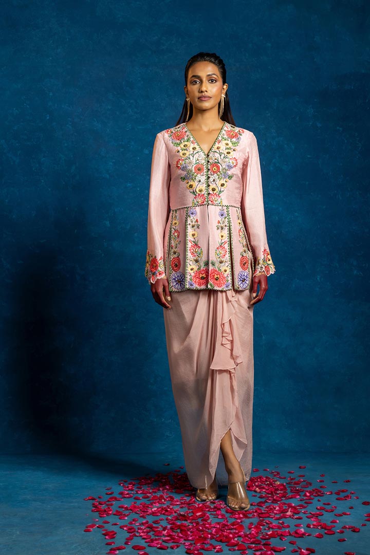 Baghira embellished panelled top with drape skirtSP4940