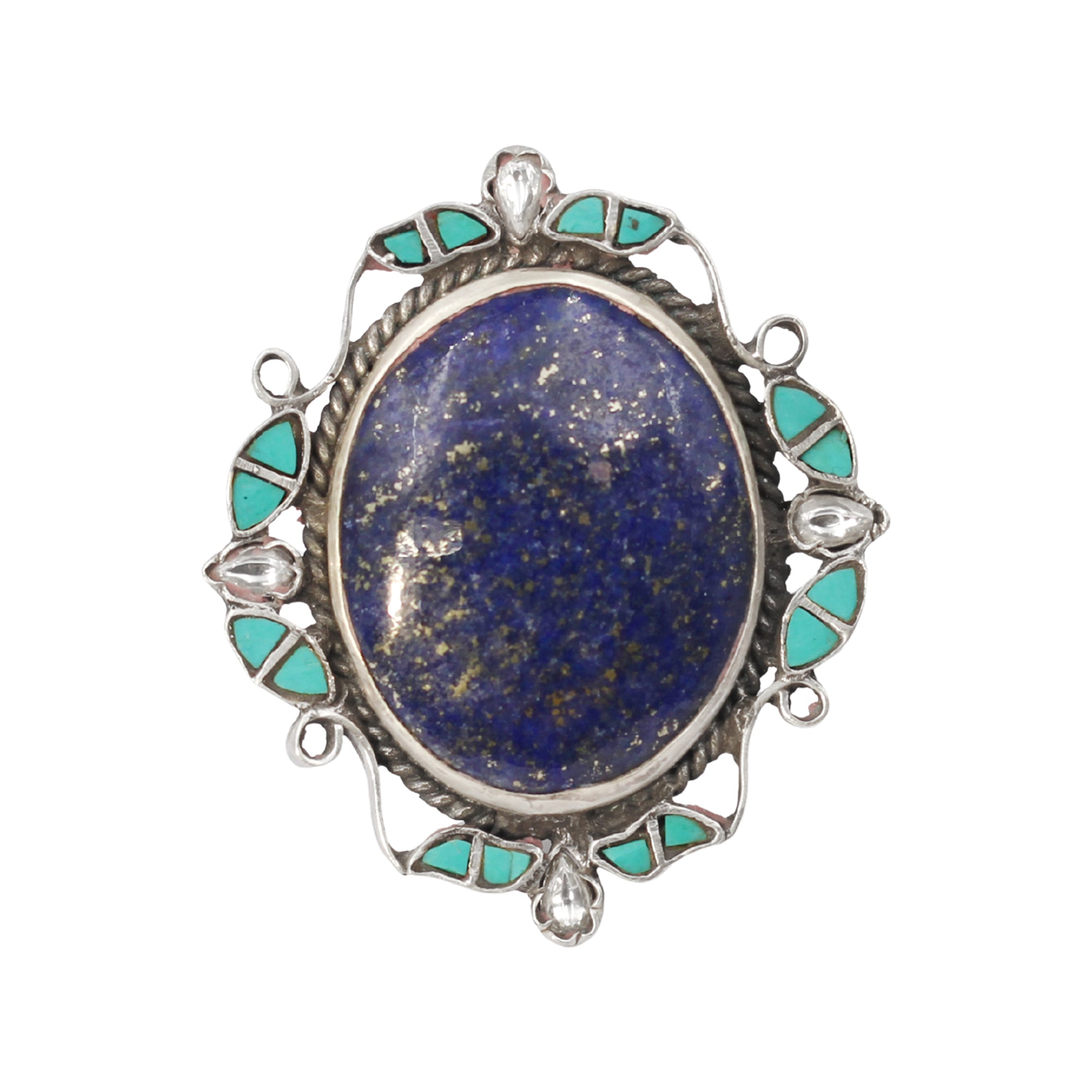 Sangeeta Boochra Handcrafted Silver Ring with Oval Blue Stone