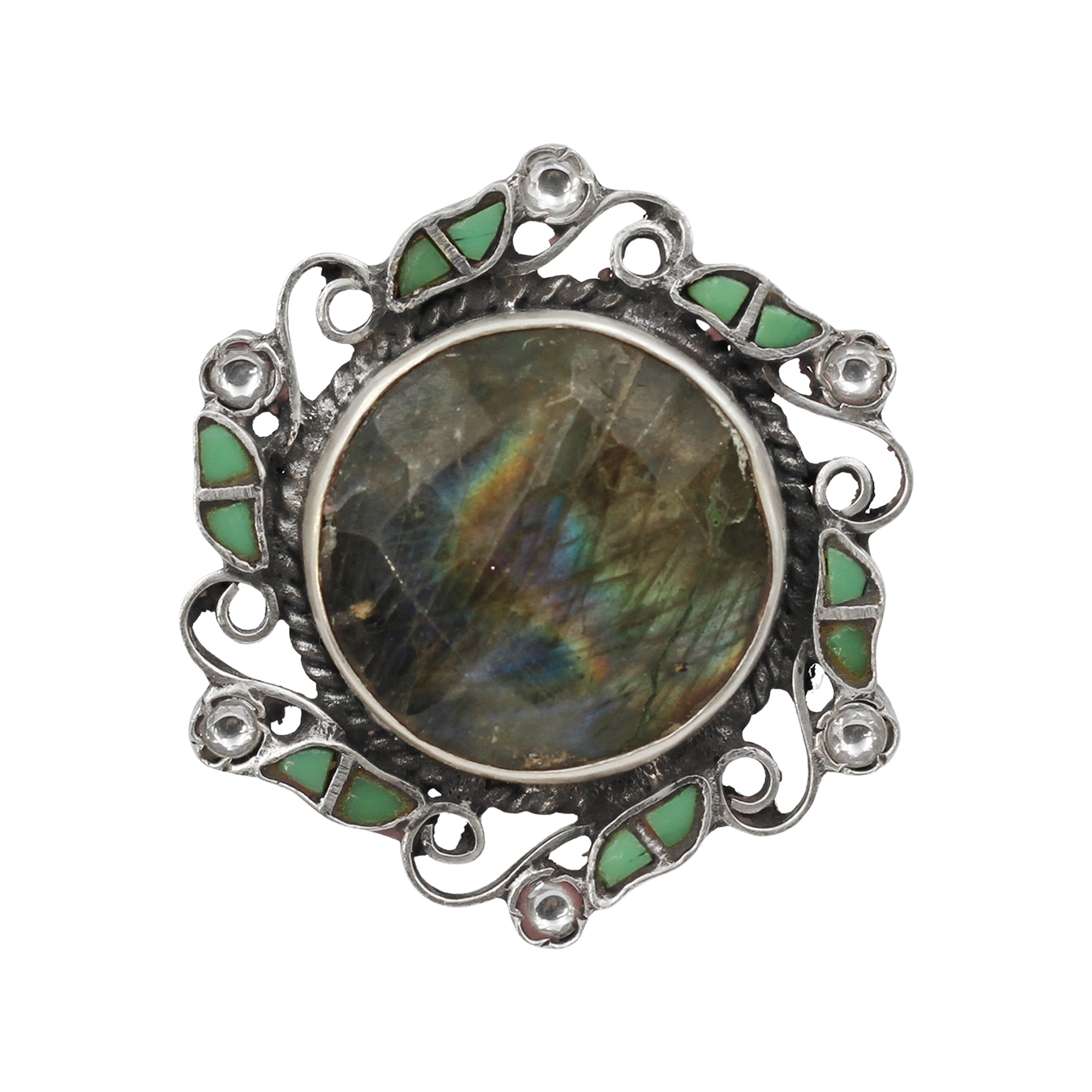Sangeeta Boochra Mystic Labradorite Silver Statement Ring