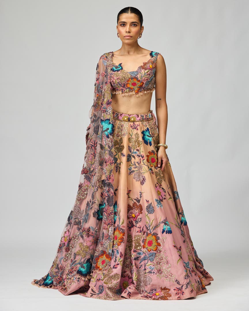 Pink Ombre Embellished Lehenga Set - Elegant Wedding Couture