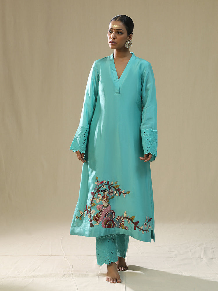 Sky Blue Handpainted Kurta Set