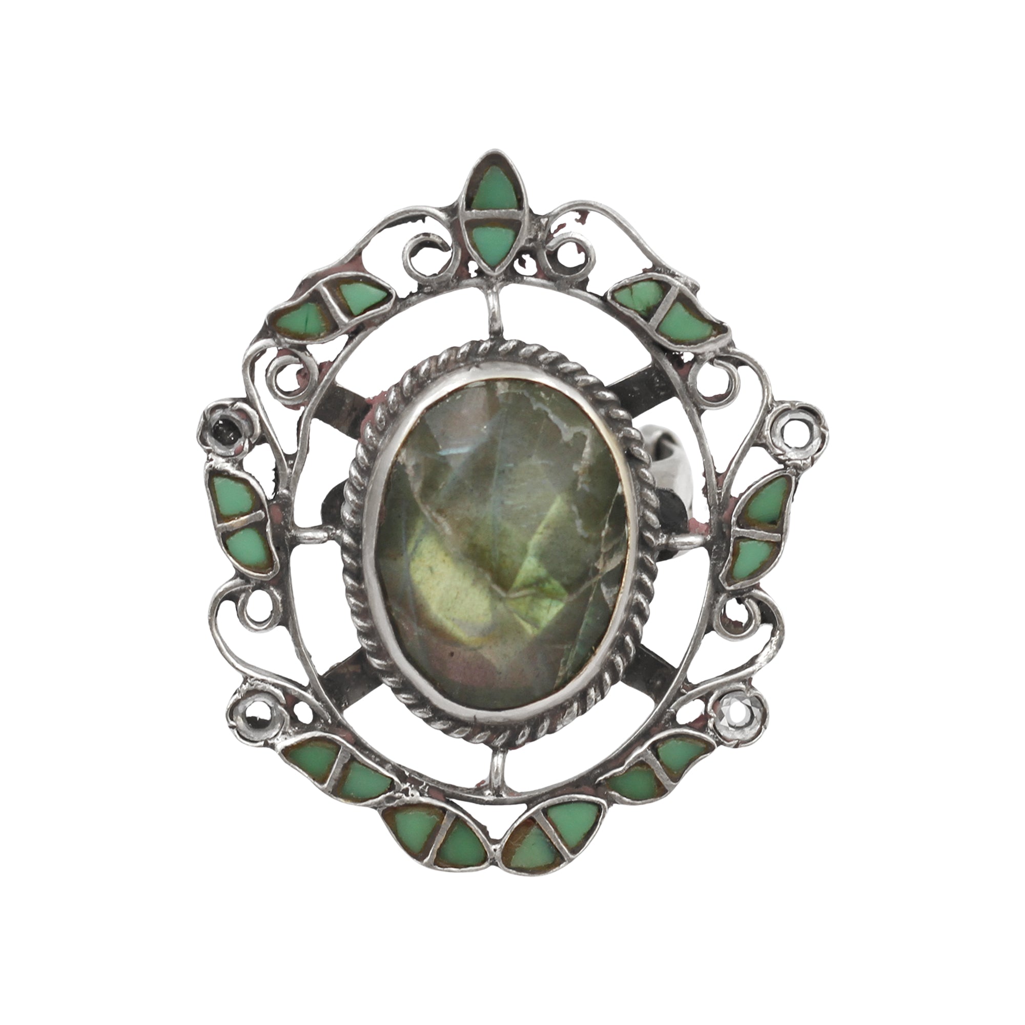 Sangeeta Boochra Mystic Labradorite & Green Stone Silver Ring