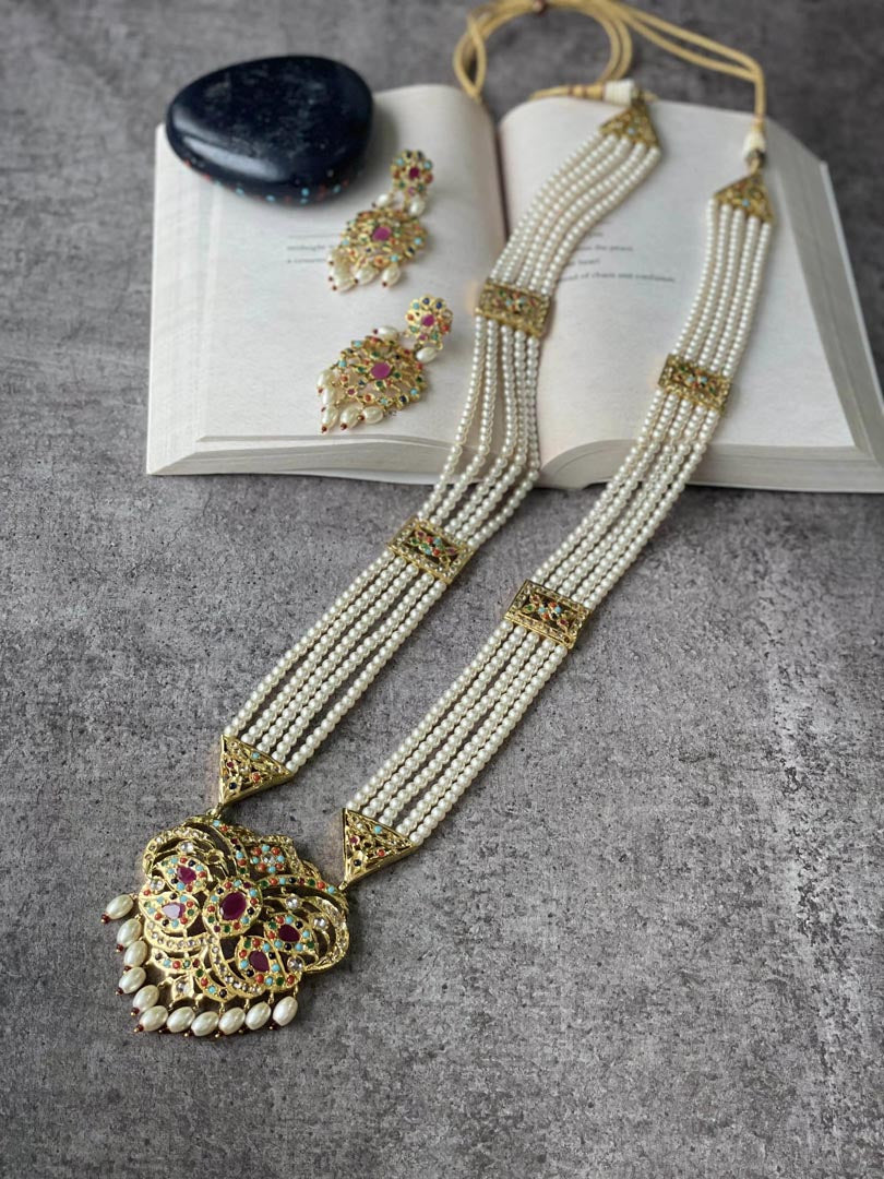 Long Jadau Set With Pearls