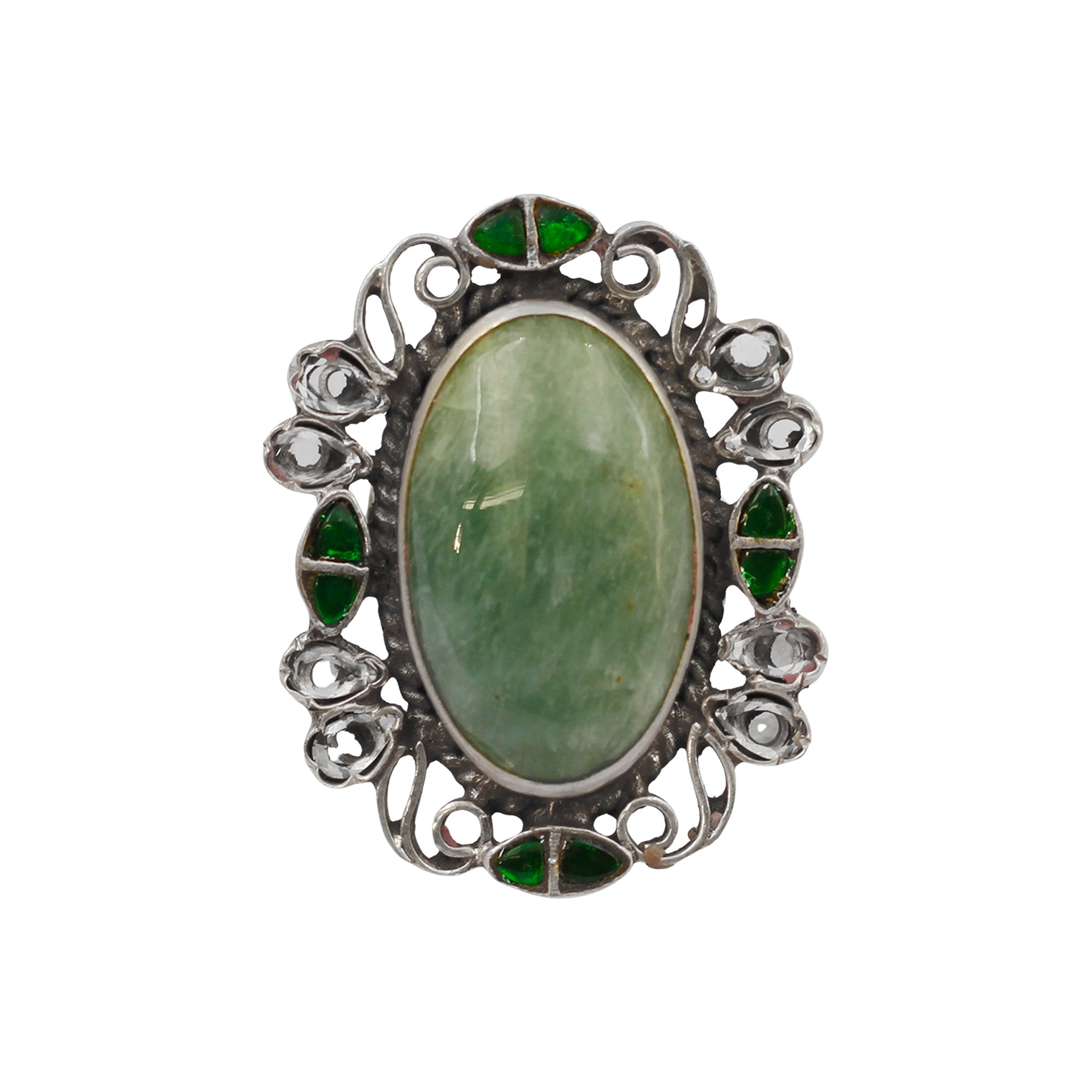 Sangeeta Boochra Oval Green Stone Handcrafted Silver Ring