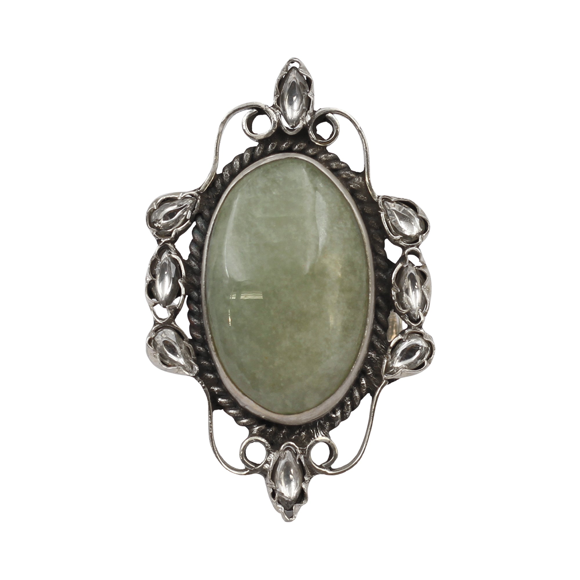 Sangeeta Boochra Handcrafted Green Stone Silver Ring