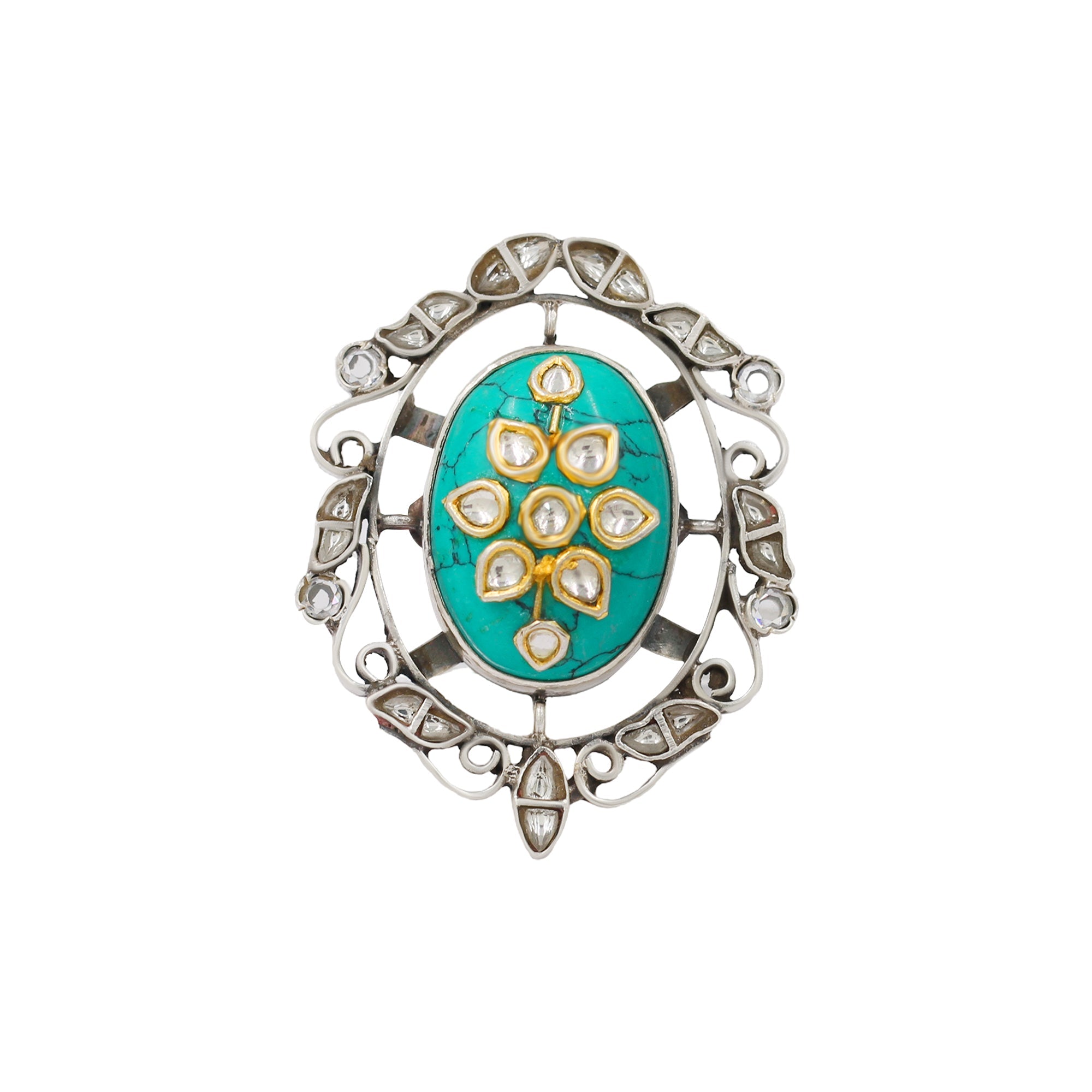 Sangeeta Boochra Handcrafted Turquoise & Kundan Silver Ring