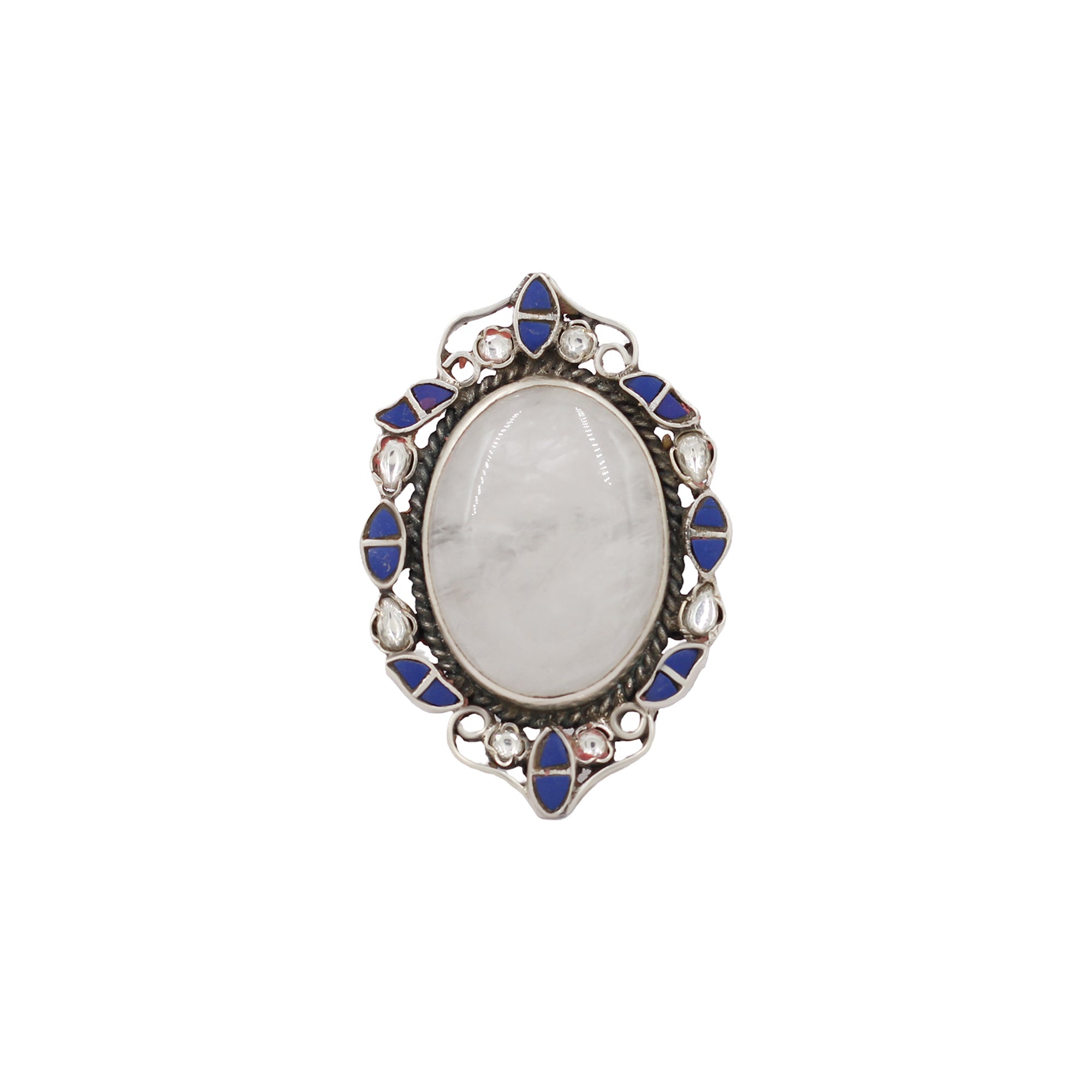 Sangeeta Boochra Handcrafted Silver Kundan Ring with Lapis Stone