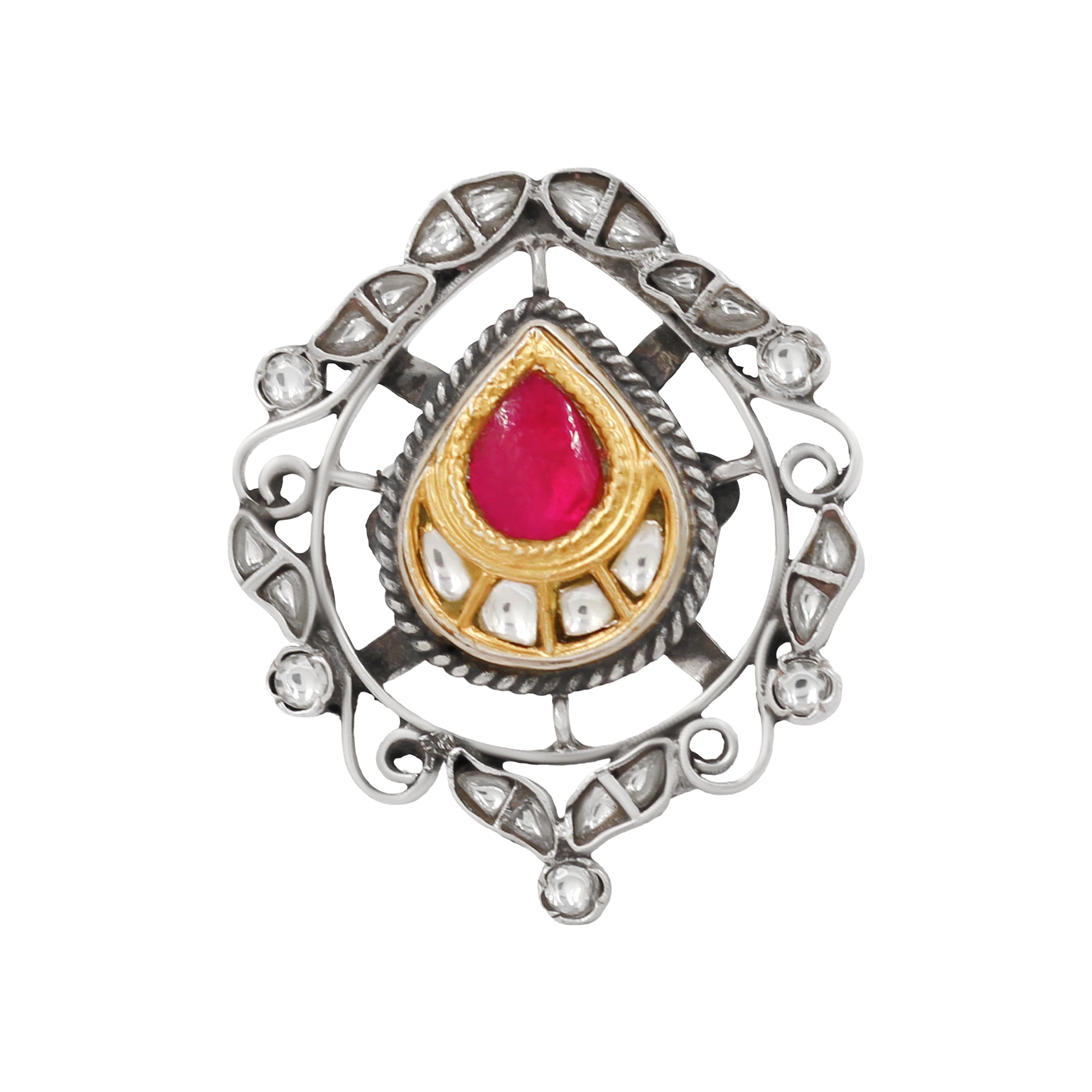 Sangeeta Boochra Handcrafted Kundan Silver Ring