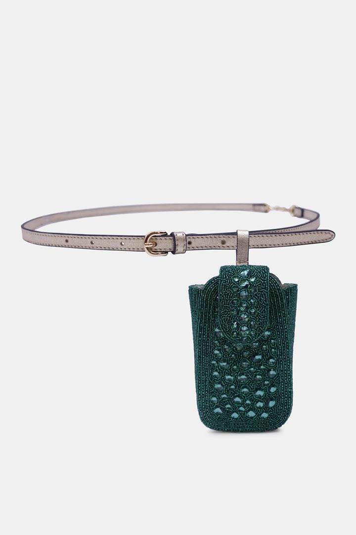 Green Crystal Embellished  Clutch with Sling