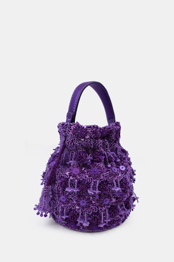 Hand Embroidered  Purple Potli bag With Drawstring