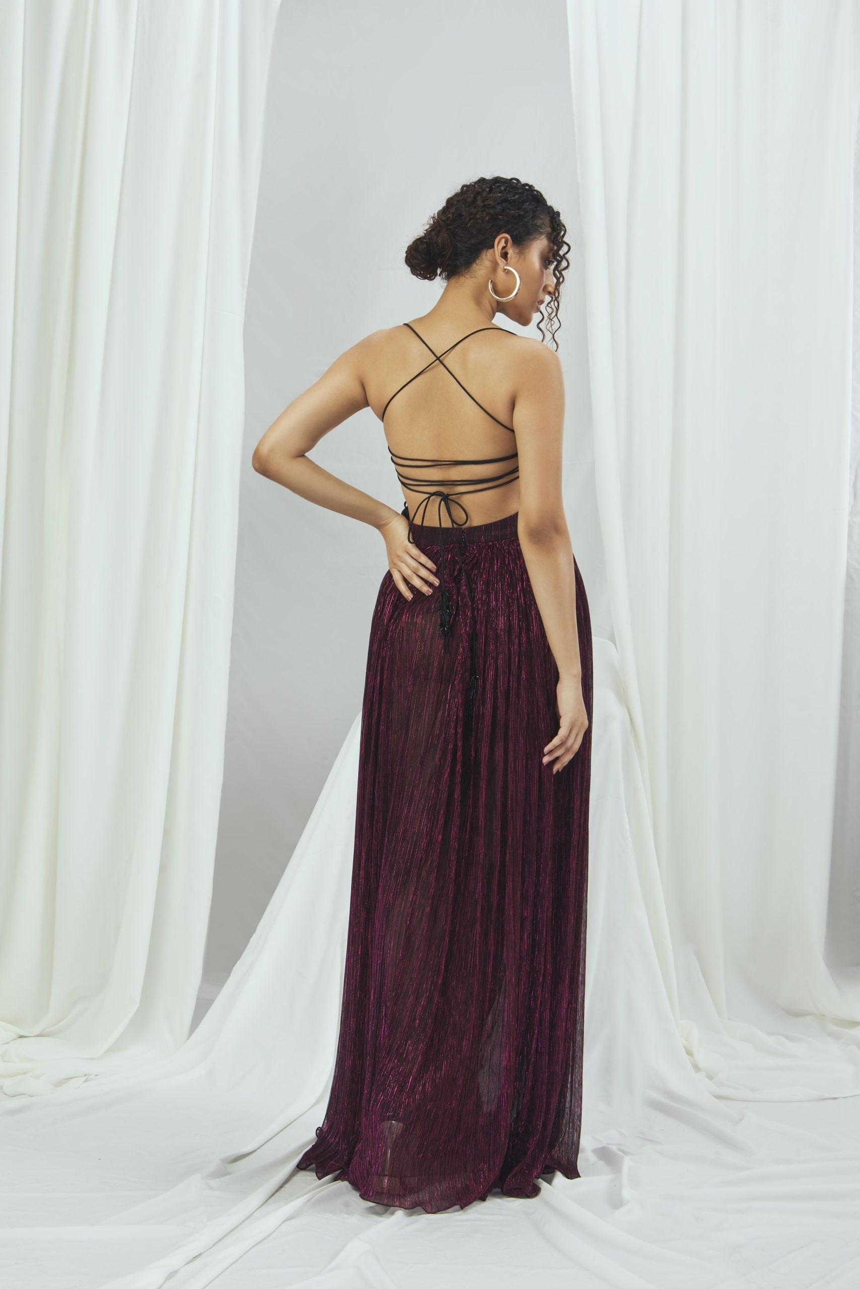 Metallic Lace Up Gown