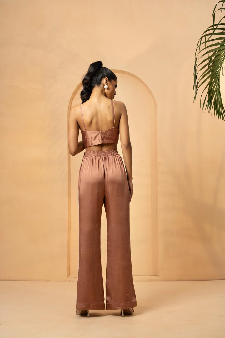 Mettalic rose gold pant top set