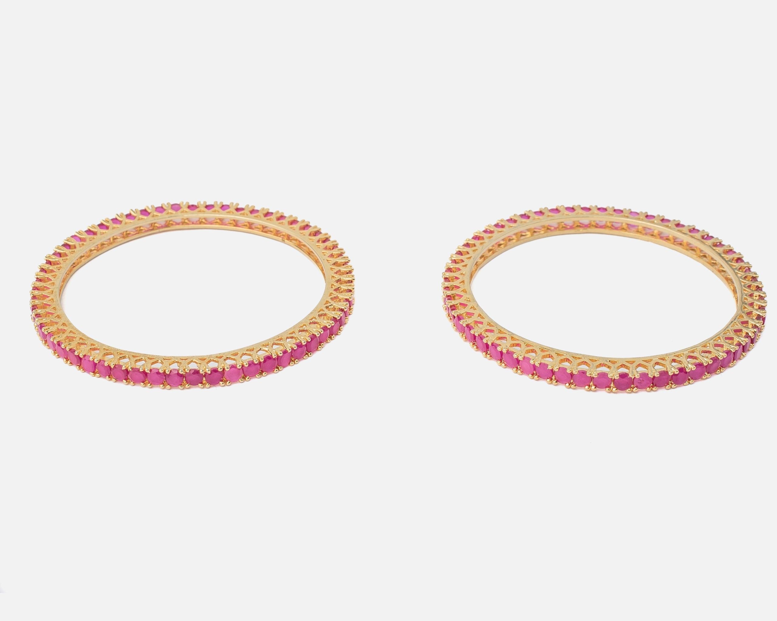 vivinia BY VIDHI MEHRA Zia Gold Plated PinkWomens Zircon Pair of Bangles (2.4,2.6)