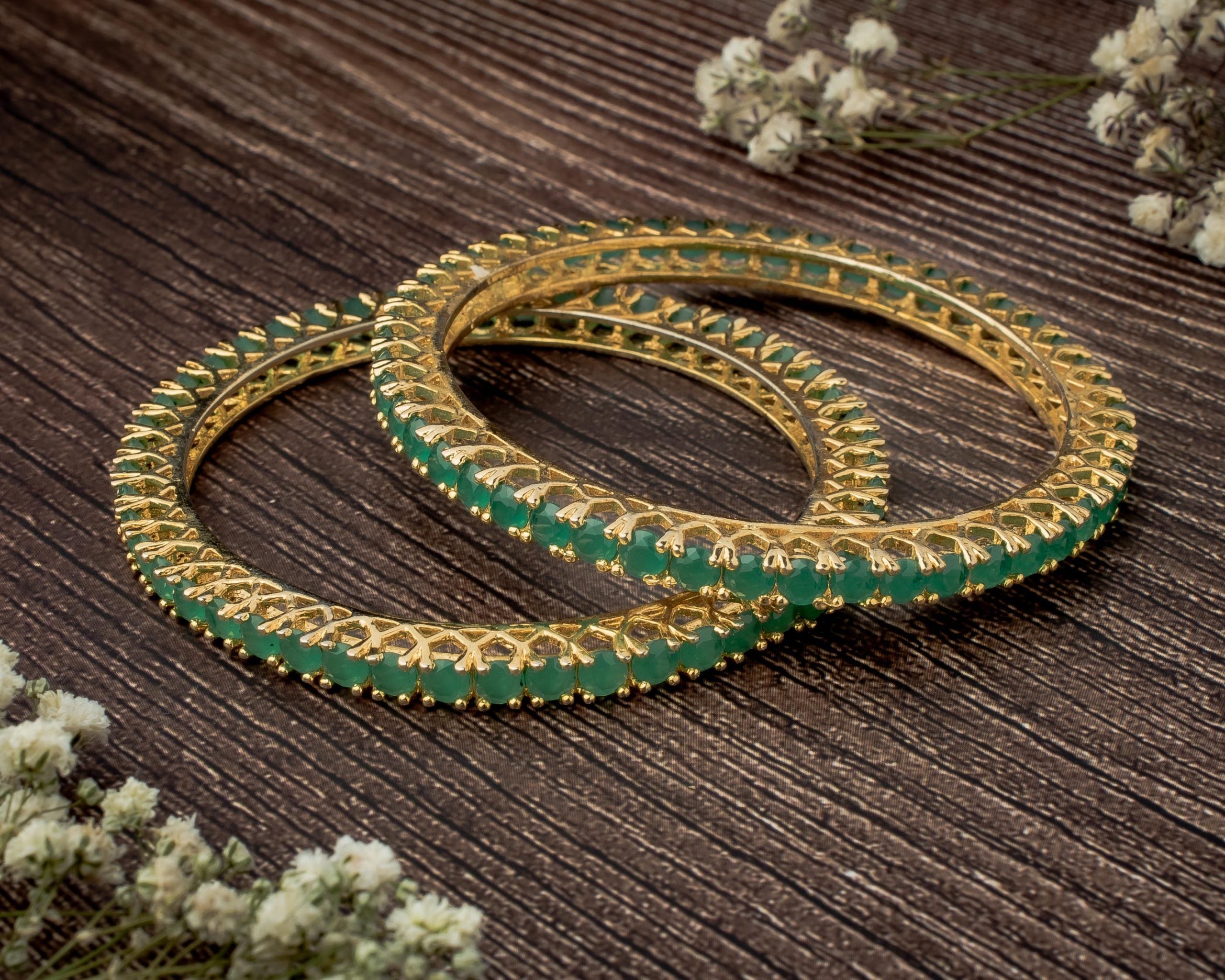 vivinia BY VIDHI MEHRA Zia 2.0 Green Green Womens Zircon a Pair of Bangles