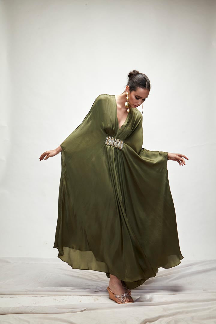 olive green Silk kaftaan