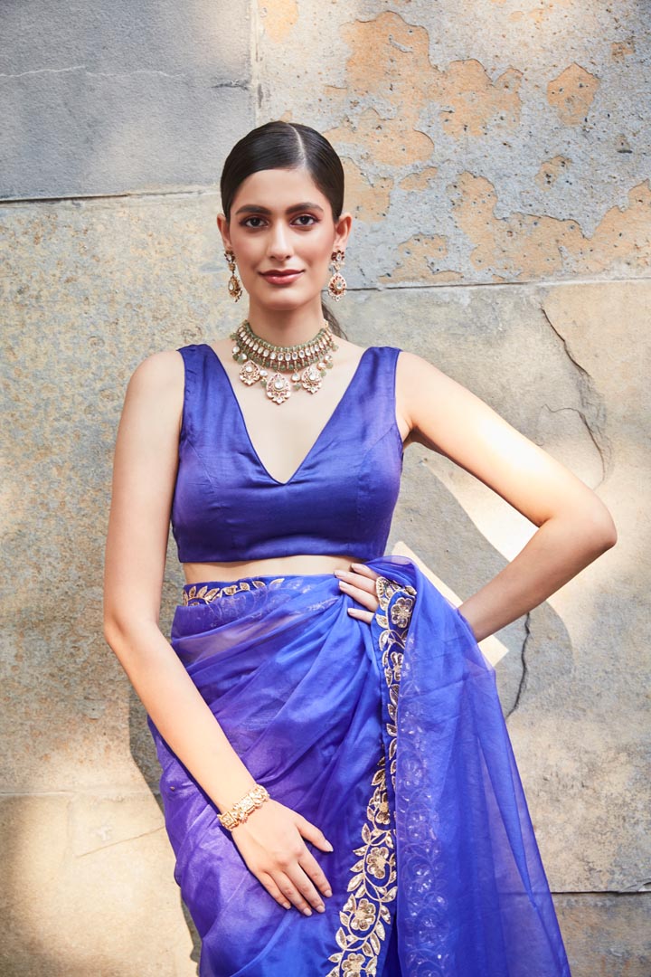 Purple silk organza saree