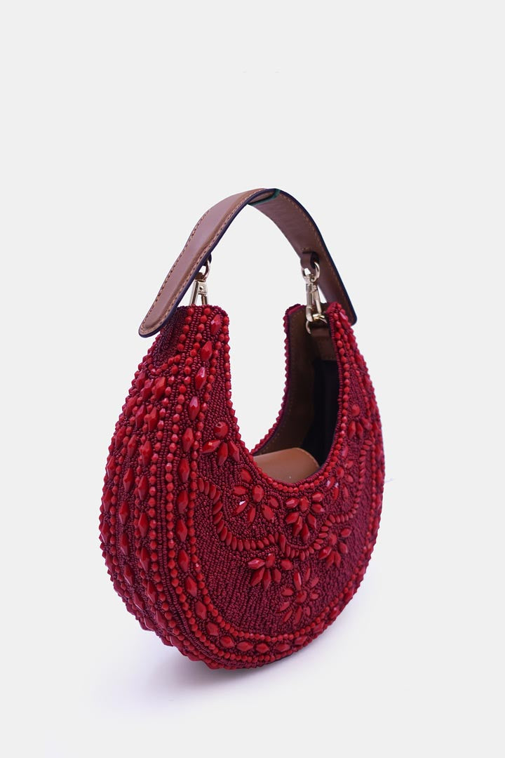 Maroon Color Embellished Clutch bag