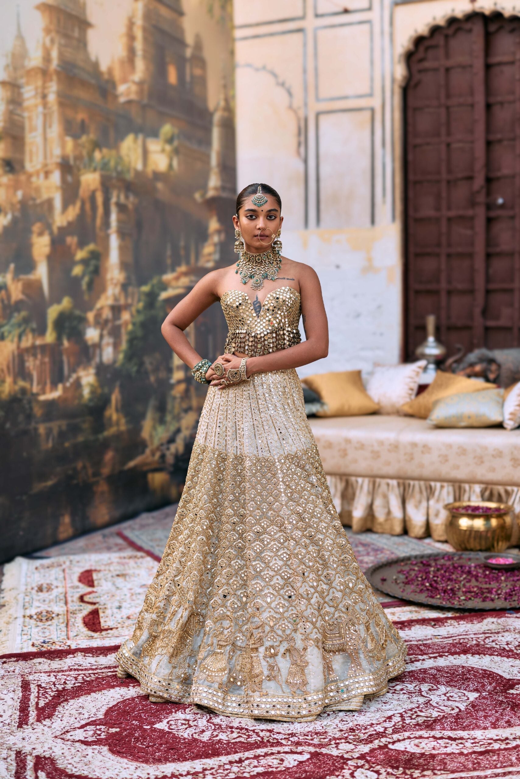 Rajbaraat Lehenga with Sheeshya Veil Set