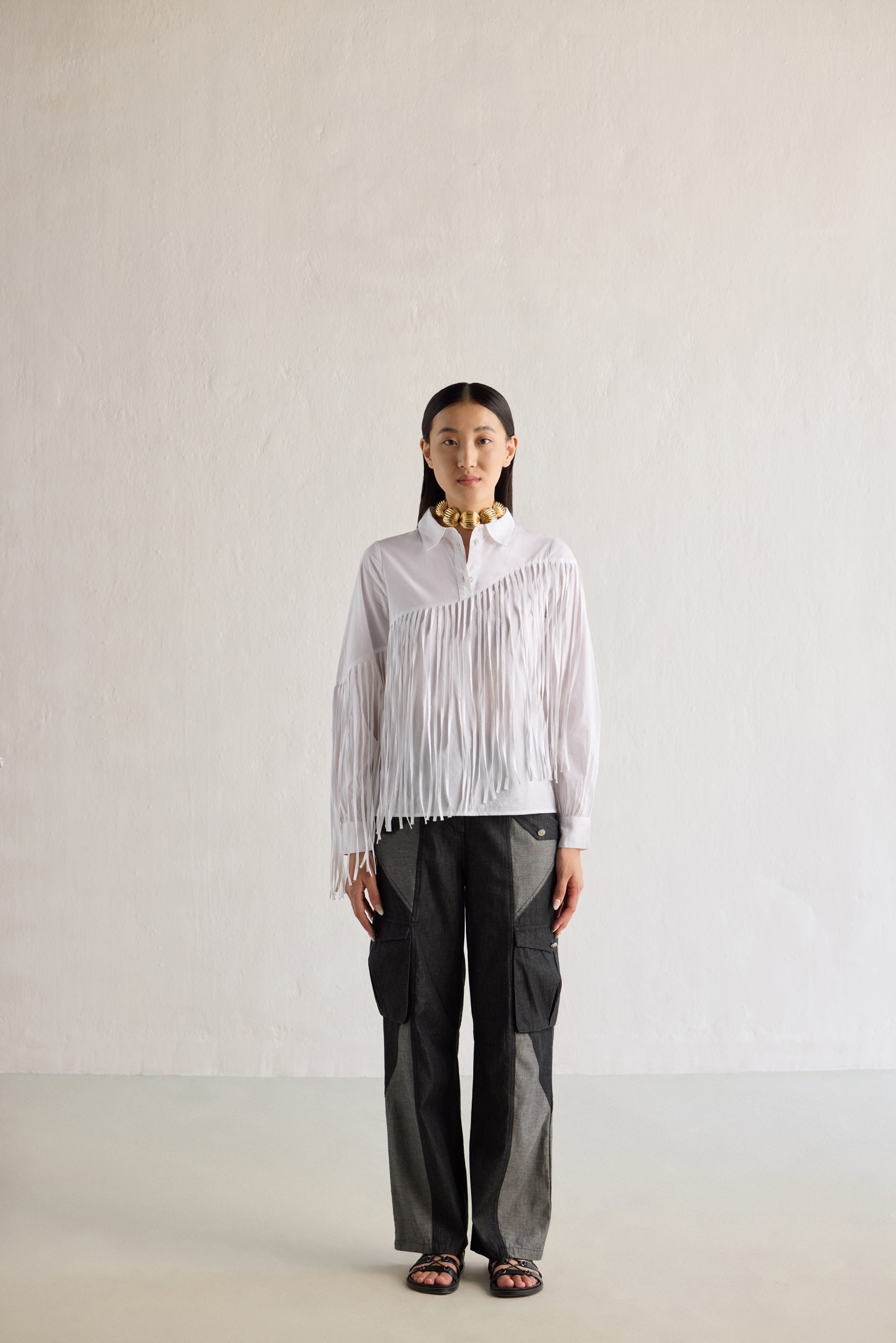 Image of WHITE FRINGE SHIRT