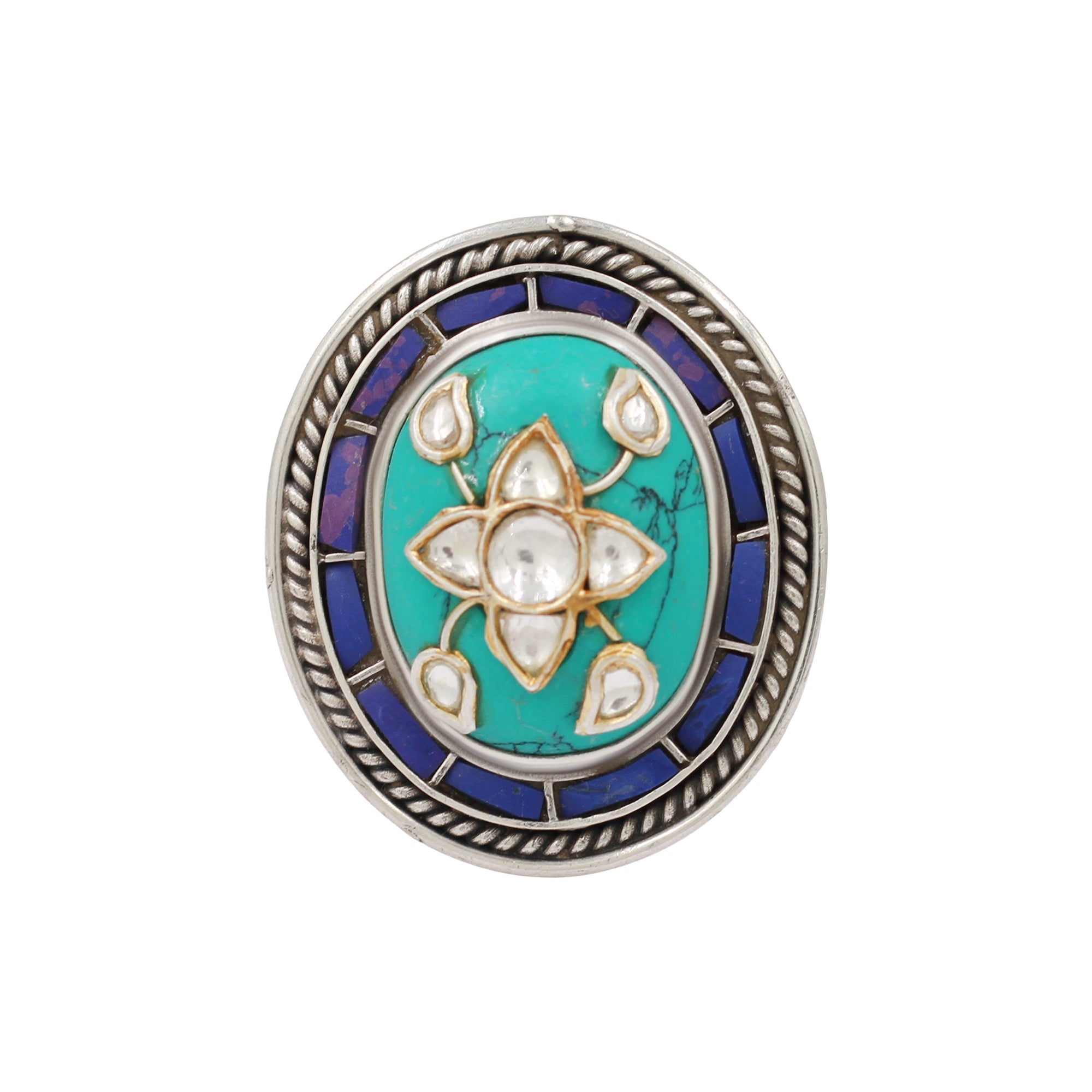 Sangeeta Boochra Turquoise & Kundan Silver Statement Ring