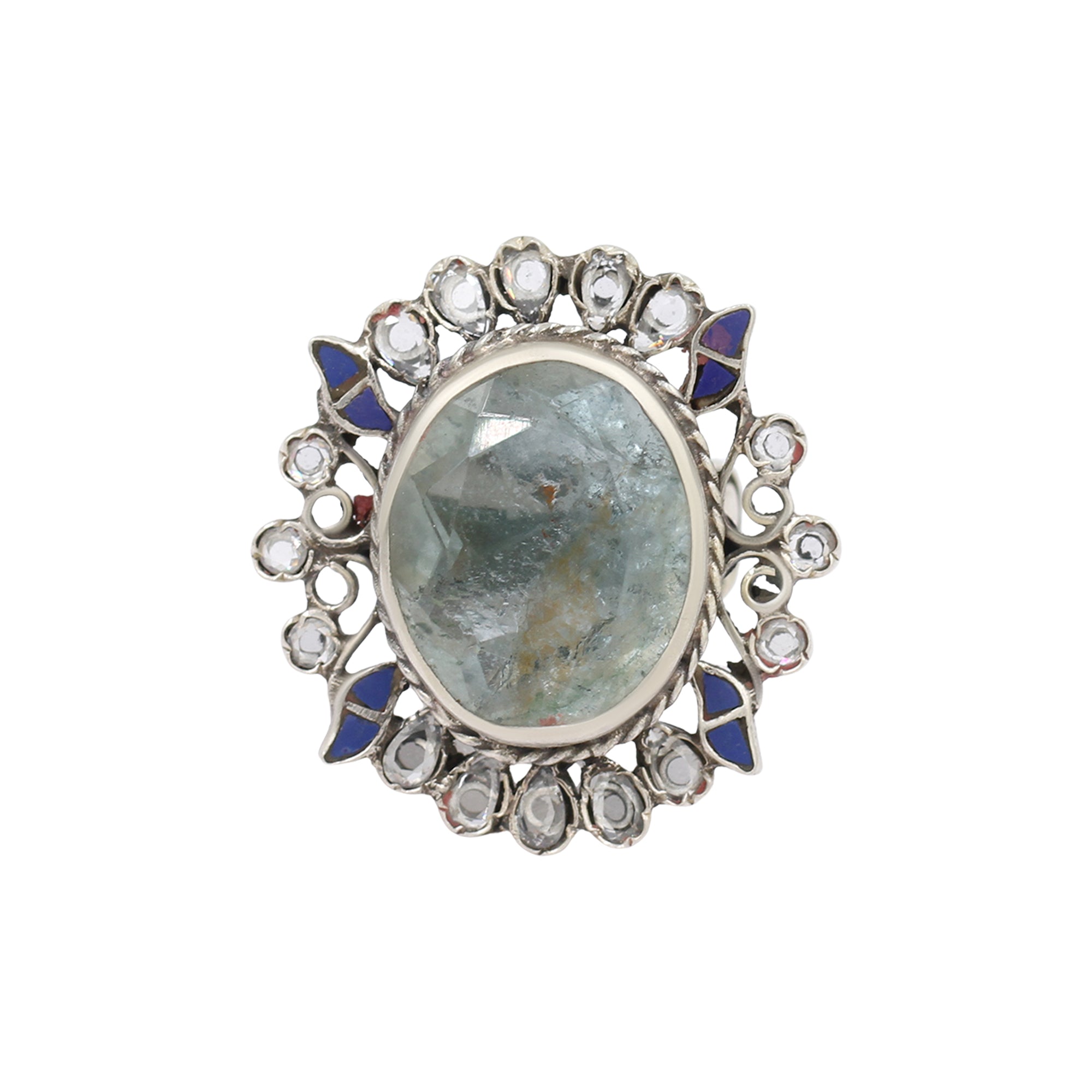 Sangeeta Boochra Designer Silver Ring with Lapis Kundan Accents